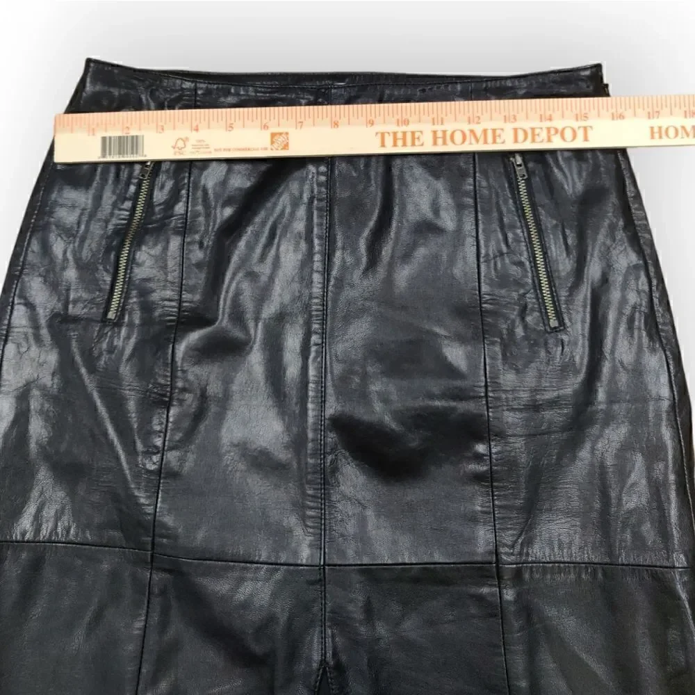 Halogen black genuine leather classic pencil sexy skirt size 6
